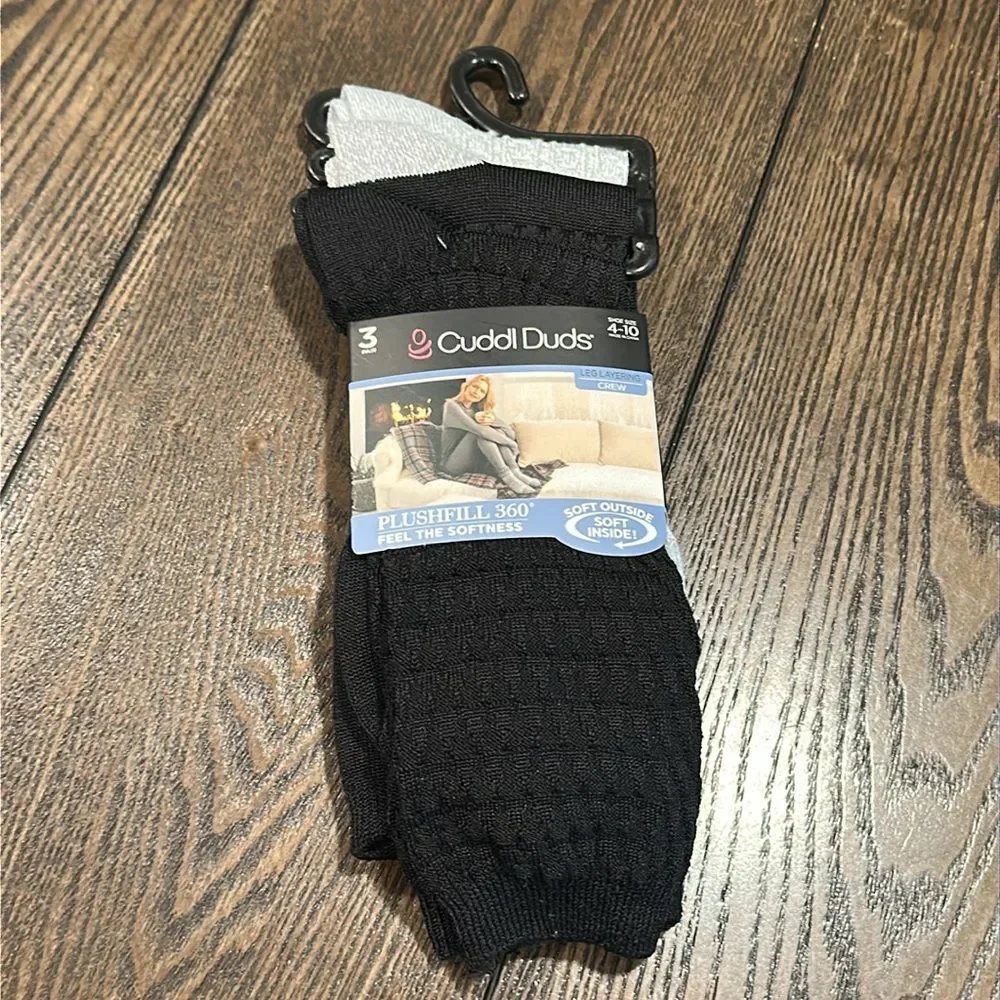 Cuddl Duds Plushfill 3-Pack Midweight Falling Rain Texture Crew Socks NEW